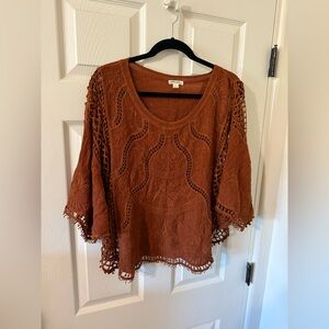 Ultra pink lace style top. Color brown. Size large.